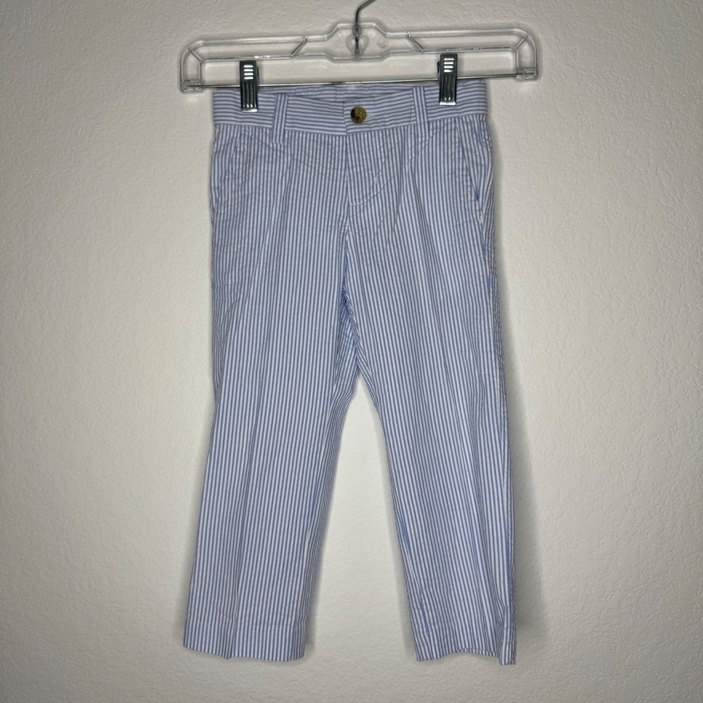 Janie and Jack Boys Blue White Seersucker Stripe Adjustable Waist Pants Size 3t